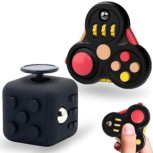 Steemjoey 2Pcs Nero Fidget Toys Giocattolo, Fidget Pad con 11 funzioni di Fidget Toys per ADHD, ADD, L'autismo, Cube Toy Giocattolo Sensoriale Giocattolo Antistress Giocattolo per Adulti e Bambini