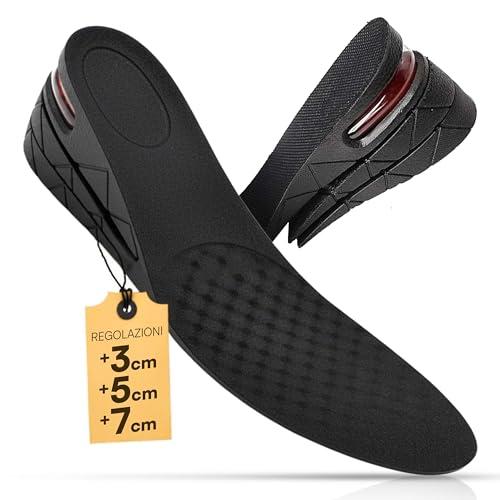 TEMPO DI SALDI Solette Rialzate Uomo o Donna con Cuscino d’Aria Interno, 3 Regolazioni di Altezza 3/5/7 cm, Solette Scarpe con Alzatacco Invisibile, Suola Scarpe Compatibile Universalmente, Unisex