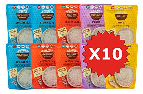 Miracle Noodle Pasta di Konjac Shirataki, Nuova Generazione Senza Idrossido Di Calcio, Pronti in 2 Minuti, Scatola da 10 Pacchetti Da 200g (contiene: 3 Spaghetti, 3 Fettuccine, 2 Penne e 2 Riso)