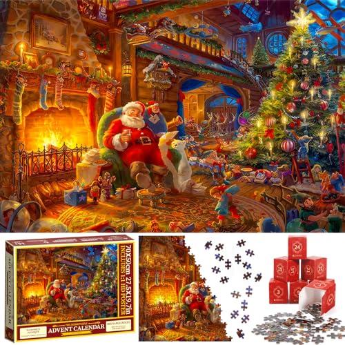 ITMNMNL Calendario Avvento Puzzle,Calendario Avvento 2025 Calendario dell'Avvento, Puzzle Natale,24 Scatole 1008 Pezzi Natale dell Avvento Jigsaw Bambini e Adulti