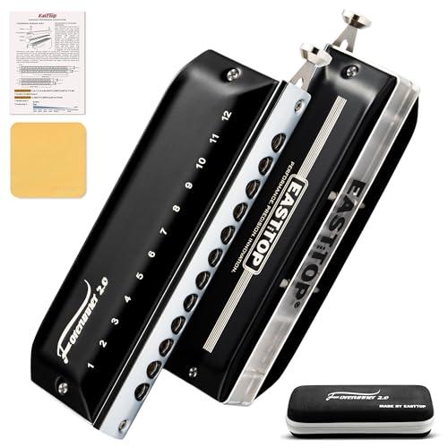 EAST TOP Armonica a bocca cromatica FORERUNNER 2.0 senza valvole a 12 fori, 48 toni, chiave C, per adulti, principianti e studenti