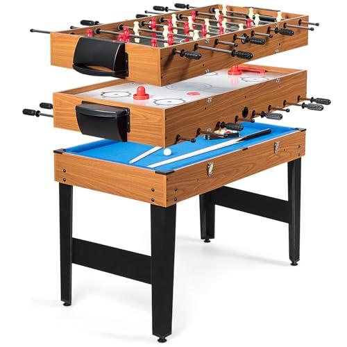 RELAX4LIFE Tavolo Multigioco 3 in 1 con Calcetto, Hockey da Tavolo e Biliardo, Giochi Arcade Sportivi con Accessori per Casa, Sala Giochi, Sala Ricreativa