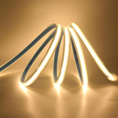 XUNATA Striscia LED COB 220V, Alta Luminosità 360 LED/m, IP65 Impermeabile, Ogni 50 cm di Taglio, Nastri LED Flessibile Luce (Bianco Caldo, 1m)