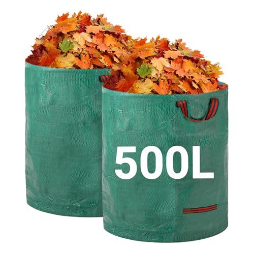 Velway Sacchi per Rifiuti da Giardino Resistenti - 500L x 2Pacchi Sacchi da Giardino Riutilizzabili con Maniglie - Tessuto Industriale per Foglie Rifiuti Detriti