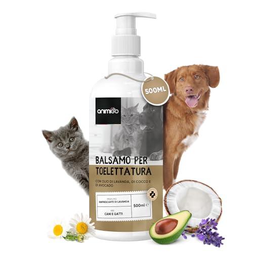 Balsamo per Cani e Gatti 500ml, Oli Essenziali Naturali, Olio di Cocco per Cani e Gatti, Sciogli Nodi Pelo Cane Lungo e Corto, Toelettatura Cane e Gatto, Districante Pelo Cane Gatto, Profumo Lavanda