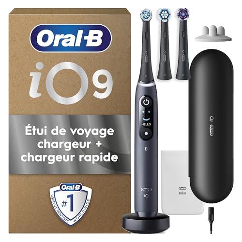 Oral-B Spazzolino Elettrico Ricaricabile iO 9 Nero, 3 Testine Di Ricambio, 1 Custodia Da Viaggio con caricatore. 1 Spazzolino