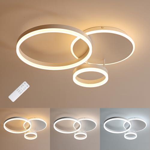 MOUNM Lampadario Camera da Letto, Plafoniera LED Soffitto Dimmerabile 3000K-6000K in Alluminio, 54W 5400lm, per Camera da Letto, Soggiorno, Salone, con Telecomando, Tre cerchi