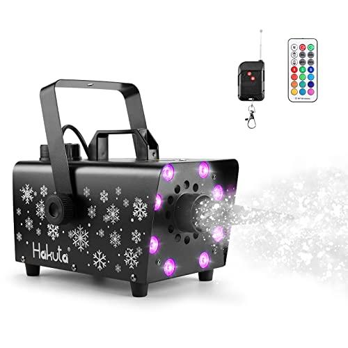 Macchina per la neve, Hakuta 800W Macchina per neve con 8 luci LED RGB, 13 colori di illuminazione a LED e 2 telecomandi, perfetta per Halloween, Natale, matrimoni, feste e DJ Stage
