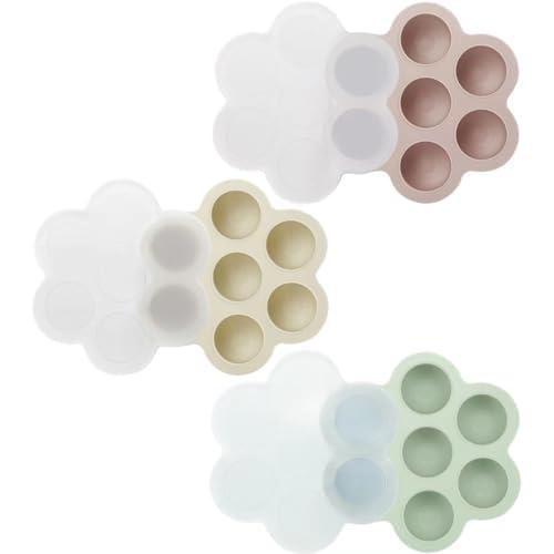 PandaEar Confezione da 3 vassoi per alimenti per bambini con coperchi, in silicone, per alimenti per frutta e massaggiagengive, contenitori per alimenti per bambini per cubetti di ghiaccio, per