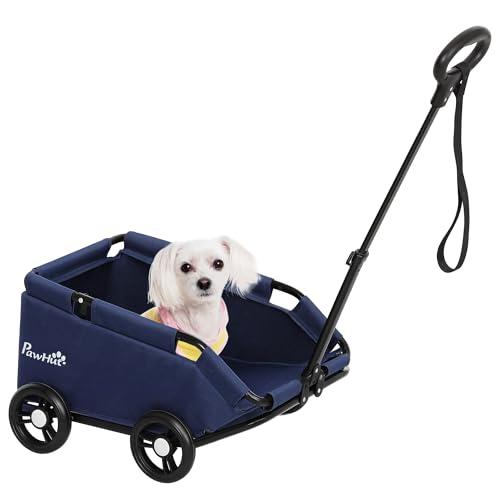PawHut Passeggino per Cani Taglia Piccola Pieghevole con Ingresso a 45° con Borsa e Cuscino, Passeggino Cani in Acciaio e Tessuto Oxford, 53x45x28 cm, Blu Scuro