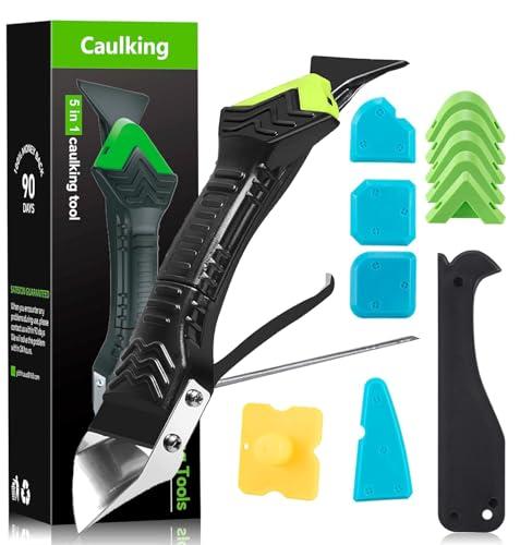 Professionale Strumento per Calafataggio 5 in 1, Rimuovi Silicone Spatola per Silicone togli e Spatola Raschietto per Stucco Strumento Con 6 Cuscinetti Sostituibili Sigillante