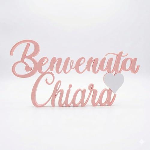 Scritta Benvenuto Personalizzata con Nome – Decorazione Nascita e Baby Shower – Idea Regalo per Neonato – Personalizzabile Colori e Cuore