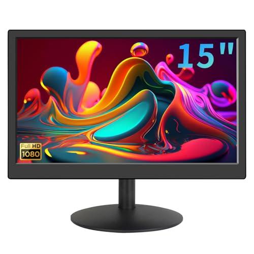 KCR 15inch LED Monitor, FHD1920 * 1080 Monitor, con ingressi HDMI e VGA, altoparlanti incorporati, tempo di risposta 5 ms, montaggio VESA