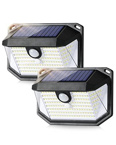 Faretti Solari a LED da Esterno con Sensore di Movimento IP65 Impermeabile Luci Solari Esterno Potenti Lampade a Parete Solare Illuminazione per Balcone Giardino Garage Terrazzo Nero 2 Pezzi