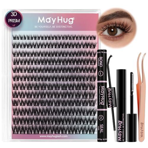 Mayhug Ciglia Finte Ciuffetti 3D Effetto Kit Extension Ciglia 144pcs Ciuffetti Ciglia Finte Per Principiante D Curl Extension Ciglia 8-18mm Kit Ciglia Extension con Bond e Seal Ciglia(Prism Kit)