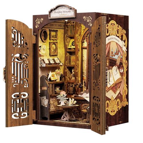 CUTEBEE - Kit Book Nook fai da te, casa delle bambole in miniatura, con protezione antipolvere e luce LED, kit per modellini per adulti, da montare (Bookshop Memories)