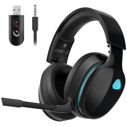Gvyugke 2,4 GHz Wireless Gaming Headset für PC, PS5, Mac, Switch, Bluetooth Kabelloses Kopfhörer mit abnehmbarem Mikrofon mit Geräuschunterdrückun