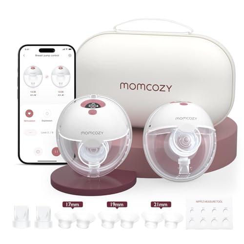 Momcozy Tiralatte Elettrico Indossabile M5 con App, Tiralatte Indossabile Della Bocca del Bambino Flangia a Doppia Tenuta con 3 Modalità e 9 Livelli, Tiralatte Elettrico Portatile, 24mm (2, Rosso)