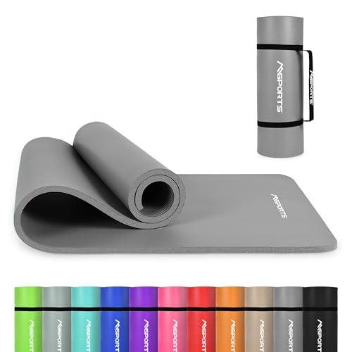 MSPORTS Tappetino da ginnastica Premium con tracolla + poster per esercizi + app per allenamento, tappetino fitness delicato sulla pelle, 190 x 80 x 1,5 cm, colore antracite, tappetino da yoga senza