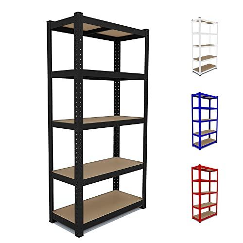 Scaffale In Metallo E MDF Scaffale Ad Alta Portata Fino a 875 kg Con 5 Ripiani Regolabili Ideale Per Garage Officina Cantina Capannone Magazzino Design Modulare 180 x 90 x 40 cm (Nero)
