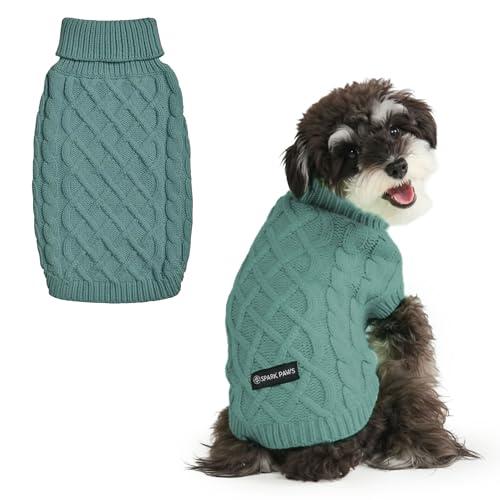 Spark Paws Maglione lavorato a maglia per cani di taglia piccola, media e grande, maglione invernale lavorato a maglia a maglia per il freddo, maglia a treccia verde pino, S)