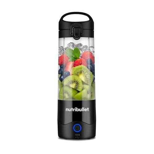 Nutribullet Leggero Frullatore Portatile, 475ml BPA Free Tritan, Mini Frullatore, Lama a 4 Punte in Acciaio Inox, Frullatore Multifunzione, Caricatore USB-C, Oltre 15 Cicli Frullatura, NBP003B, Nero