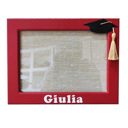 Cornice laurea rivestita in pelle rossa con tocco e nome personalizzabile, diploma, graduation, università