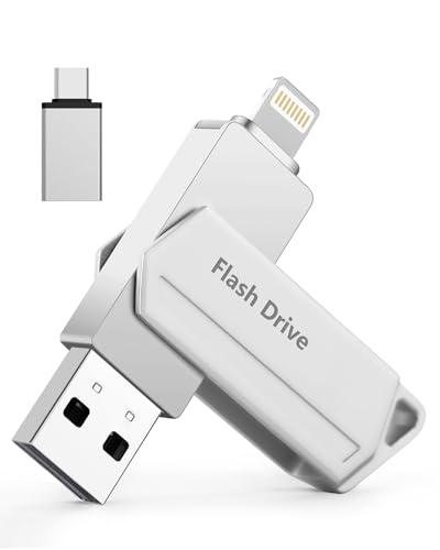 Chiavetta USB per iPhone 256GB MFi Certified 3 in 1 Penna USB 3.0 Lightning chiavette USB c Photostick Pen Drive Pennetta per iPhone/iPad/iOS/Android/Mac/PC - Memoria Esterna per iPhone(Argento)