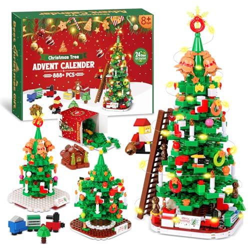 PITMT Calendario Avvento 2025 Bambini, 24 Giorni Calendario dell'Avvento Blocchi da Costruzione Albero di Natale con Luce LED, Calendario dell Avvento Giocattoli Regalo di Natale per Bambino Bambina
