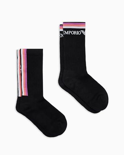 EMPORIO ARMANI 2-Pack Socks Short Calzini, Nero/Nero, Taglia Unica Donna