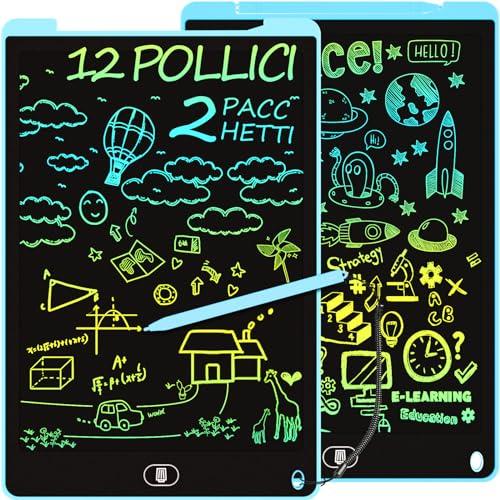 2 Pacchi 12 Pollici Tavoletta Grafica LCD Colorato per Bambini, Electight Tavoletta Scrittura da Disegno Cancellabile con Pulsante Elimina e Interruttore di Blocco, per Ragazze Ragazzi Età 3 4 5 (Blu)