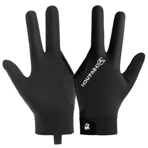 Guanti di biliardo, guanti da giocatore di snooker professionisti traspiranti a 3 finger biliardo accessorio a sinistra per uomini e donne (Nero)