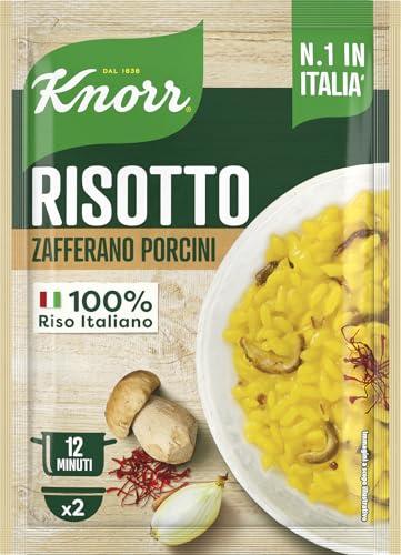 Knorr Risotto con Zafferano e Funghi Porcini, Risotto Pronto con Ingredienti Naturali, 100% Riso Italiano e Chicci al Dente, Preparazione in Pentola o al Microonde, 175g, 2 Porzioni