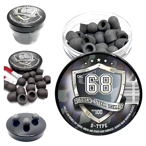 100 x D-Type Hard Mix Rubber Steel Shells 6 grams Rubber Balls Mixed with Steel Powder Training Home Self Defense Paintball Pistols in 68 Caliber for Double Barrel Shotgun