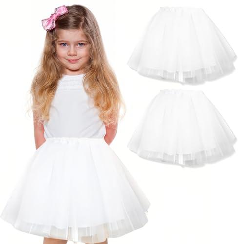 WKRTDY 2 pcs gonne Totem in Tulle Corto Elasticizzato per Bambine, Tutù gonna in tulle, Tutu da Bambina in Tulle Feste Danza Gonna da Festa per Bambine, per feste di compleanno (Bianco, 3 Strati)