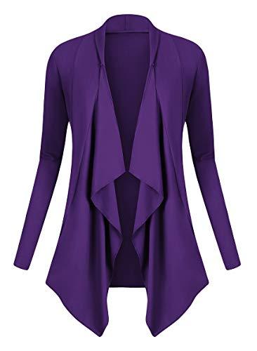 Urban GoCo Donna Cardigan Drappeggiato Aperto Davanti a Maniche Lunghe e Orlo Irregolare Giacca Top (L, Viola)