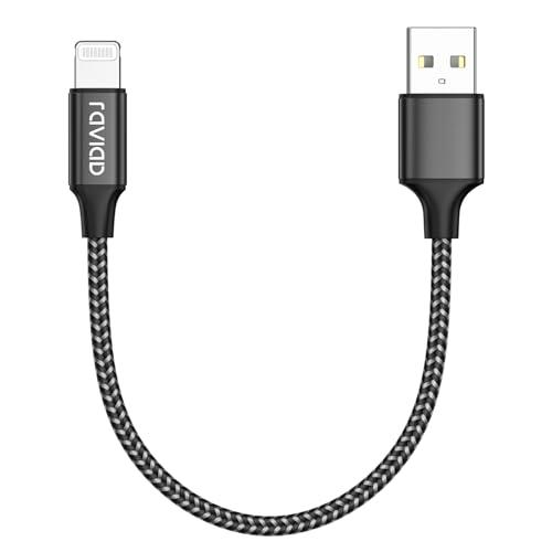 RAVIAD Cavo iPhone Corto, [Certificato MFi] 30CM Caricatore Lightning Carica Rapida Nylon Cavo Lightning per iPhone 14 13 12 11 Pro Max Mini XR XS X 8 7 6 Plus 6s 5 5s 5c SE 2020 - Nero
