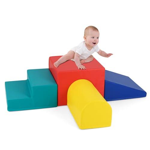 COSTWAY Set di 4 Blocchi in Schiuma per Arrampicarsi e Gattonare per Bambini, Set di Giocattoli Morbidi da Interno con Diverse Forme e Colori per lo Sviluppo dei Bambini (Rosso)