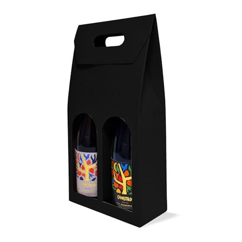 cubex professional 10 Portabottiglie in Cartone Nero per 2 Bottiglie di Vino - Elegante e Resistente, Perfetto per Regali di Natale e Confezioni Eco-Friendly di Bottiglie Pregiate