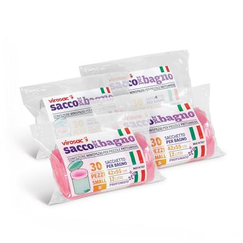 VIROSAC Sacco Bagno 42x55, 30 sacchetti per rotolo, kit da 4 rotoli, 2 rotoli rosa + 2 rotoli bianchi