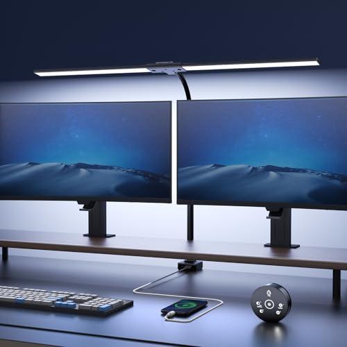 YICAIZI Lampada da Scrivania a LED 24W con Telecomando - 1500LM 80CM Luce Scrivania Filo con Morsetto Lampada da Lettura Collo D'oca Regolabile, Porta di ricarica USB per Ufficio Studiare, Nero