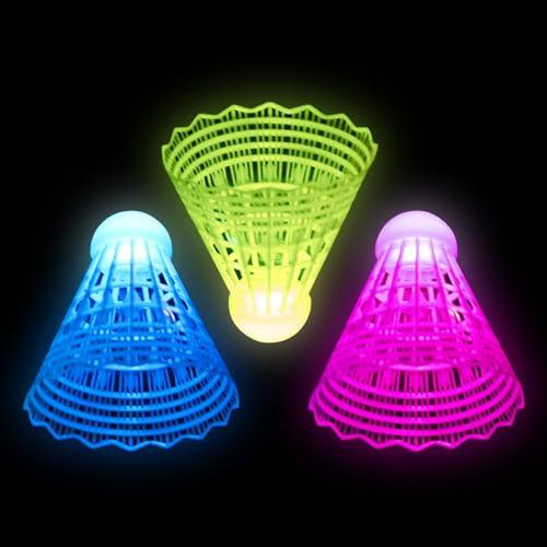 Generico Luminous Badminton 3 Pezzi Fluorescente al Buio - Pallina di Badminton,Set Nylon Attrezzatura Sportiva per Adulti Principianti Bambini Allenamento Giardino