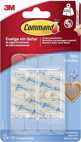 Command Mini Ganci Adesivi Trasparenti per Decorazioni Interne, 6 Ganci e 8 Strisce - Senza Forare, Danneggiare il Muro o Lasciare Residui Appiccosi, Tenuta: 225g
