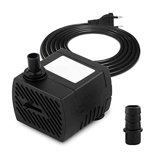 CAM2 Mini pompa acqua ultra silenziosa per acquario con cavo di alimentazione da 1,5 m, 350 l/h 5 W, piccola pompa sommergibile, pompa fontana, 2 ugelli per acquario, stagno, giardino, fontana