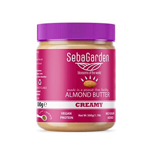 Seba Garden Burro di mandorle, 500 g, puro e naturale, crema spalmabile liscia alle mandorle californiane, 100% mandorle, adatto a dieta paleo e cheto, senza zuccheri aggiunti