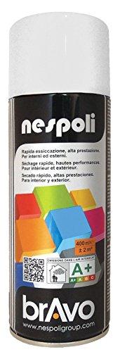 Nespoli – Bomboletta Spray Smalto Acrilico 400ml Interni ed Esterni, Vernice Spray Aerosol Universale, Asciugatura Rapida, Adesione su Tutte le Superfici, Valvola Autopulente, RAL Bianco Lucido