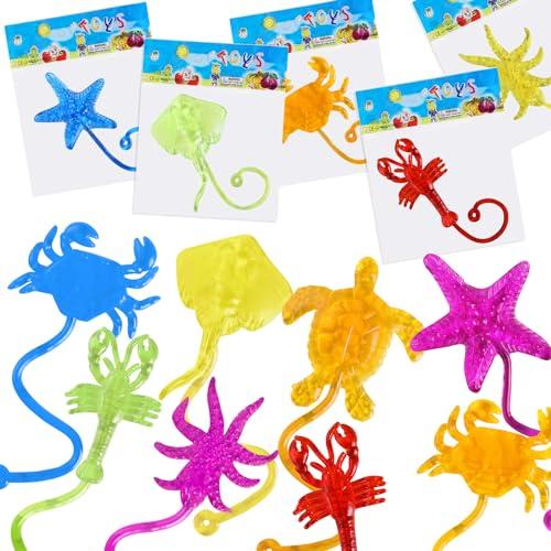 SULOLI 30 Pezzi Animali Marini Appiccicose,Colorati Mani Appiccicose Giocattoli,Manina Appiccicosa Gadget Compleanno Feste Regalo per Bambini