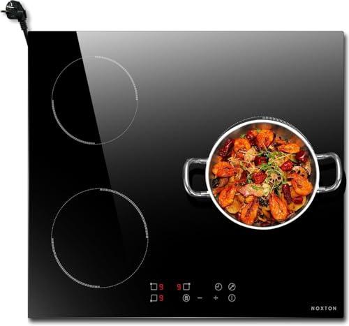 Noxton Piano Cottura Induzione 3 Fuochi,Piastra ad Elettrico 60cm Toccre Controll con Spina, 3500W Piastra Induzione di Timer,9 Livello di Potenza,Spegnimento Automatico,Indicazione Calore