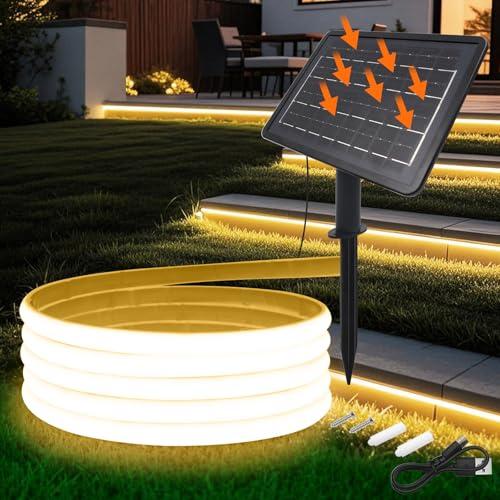 KISUFU 24V Solar Neon Light outdoor LED Strips, IP68 impermeabile 320 LEDs/m strisce LED con 1200mah 8 modalità solare con inserto di terra luce per casa giardino matrimonio festa di Natale.
