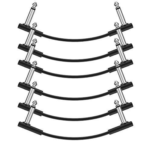 Donner Cavi Patch Piatto 15 cm per Pedale Effetti Chitarra, Jack Dia 6.35mm Cavetto per Strumenti Musicali TS Mono per Chitarra/Basso, Nero 6 Unità